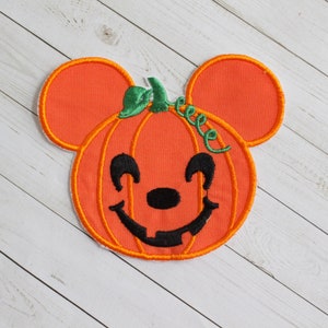 Halloween Pumpkin Iron On Patch, Mouse Ears Pumpkin Embroidered Patch
