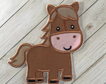 Brown Pony Patch: Embroidered Horse Applique (4x3.5 inch)