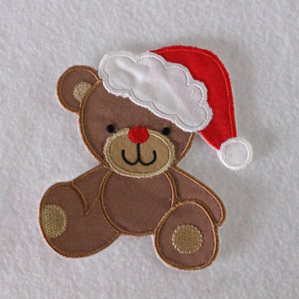 Christmas Bear Iron On Patch, Embroidered Bear, Santa Bear, Brown Bear, Holiday Bear, Iron On Patch, Iron On Bear, Cute Bear Patch, Baby