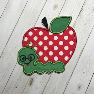 Apple Patch, Apple Worm Patch, Apple Applique, Iron on Patch, Bookworm Patch, Back to School Patch, Patches, Iron on Applique, Fall Patch