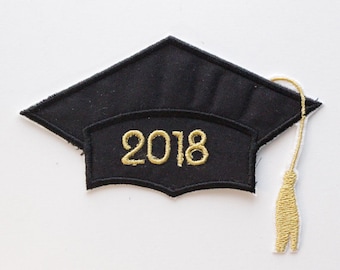 Graduation Cap Iron On Patch: Embroidered Tassel, Select Year