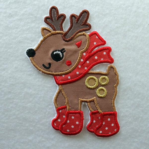 Christmas Reindeer Patch, Reindeer Applique Patch, Iron On Christmas Appliques, Christmas Embroidery, Embroidered Reindeer
