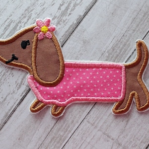 Dachshund Girl Patch: Embroidered Iron-On Dog Applique
