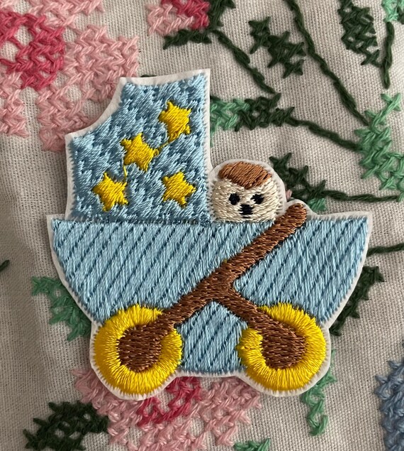 Baby Carriage Patch, Baby Boy Patch, Embroidered Patch, Tiny Patch