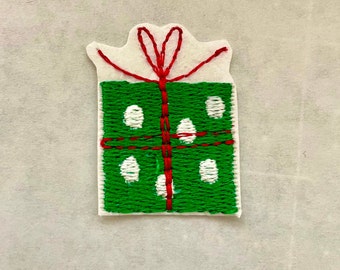 Christmas Gift Box Iron On Patch, Gift Applique Patch, Christmas Embroidery, Embroidered Present, Iron On Patch