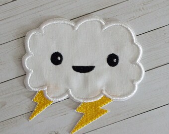 Happy Cloud with Lightening Iron On Embroidered Appliqué Patch