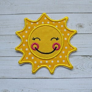 Happy Sun Embroidered Iron On Patch Applique