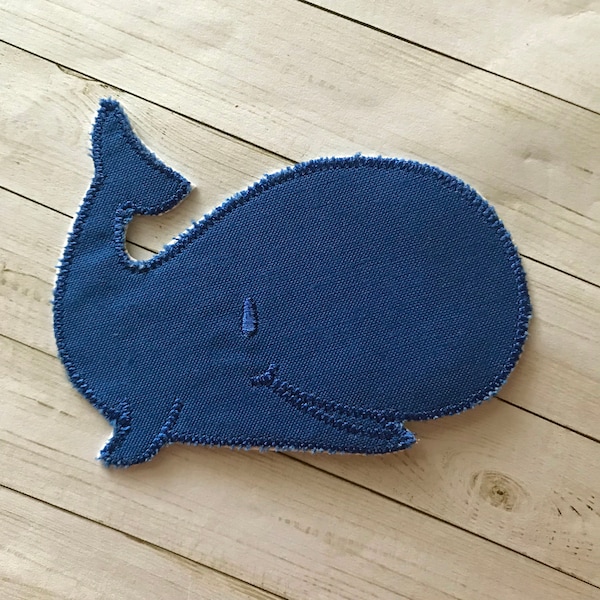 Embroidered Blue Whale Patch: Iron On Applique (2.5x3.125 inch)
