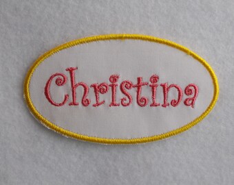 Custom Embroidered Name Patch, Oval Iron On Applique