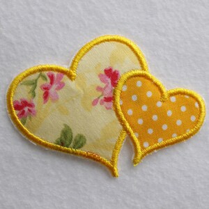 Yellow Heart Patch, Two Hearts Patch, Iron On Patch, Embroidery Patch, Fabric Patch, Valentine Heart, Sweetheart Patch, Heart Appliqué