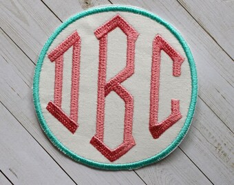 Monogram Patch, Personalized Patch, Applique Monogram, Fabric Patch, Personalized Appliqué, Embroidered Patch, 3 1/2 Inch Round