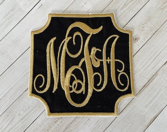 Gold Embroidered Monogram Patch: Personalized Iron On Applique