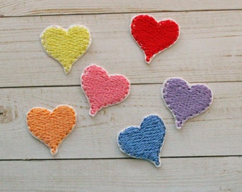 Tiny Embroidered Heart Iron On Patches, Set of 6