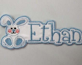 Bunny Name Patch: Embroidered Easter Iron On Applique