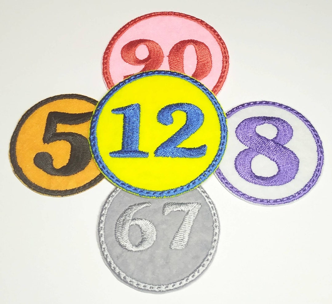 Embroidered Number Patch, Iron on Number in Circle Patch, Personalized