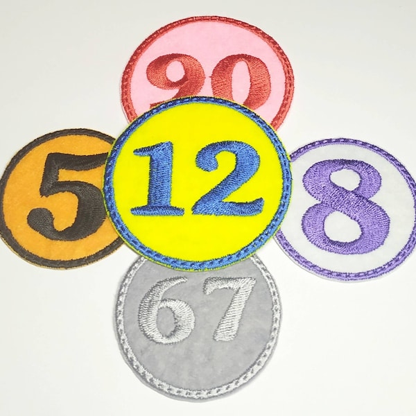 Écusson numéroté brodé, fer sur le numéro dans un cercle, Écusson numéroté personnalisé, taille de 5 à 5 pouces