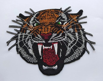 Big Embroidered Tiger patch, Tiger iron on patch, Big Tiger patch for jacket, Back Tiger patch