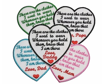 Embroidered Memorial Patch, Personalized Heart shaped Memory Patch, Iron on patch, Patch for memory cushions, Memory Pillows