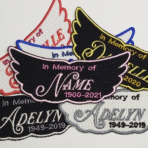 Personalized In Memory Angel Wings embroidered patch, Personalized Iron on Memory Patch, Patch for memory cushions, Memory pillows
