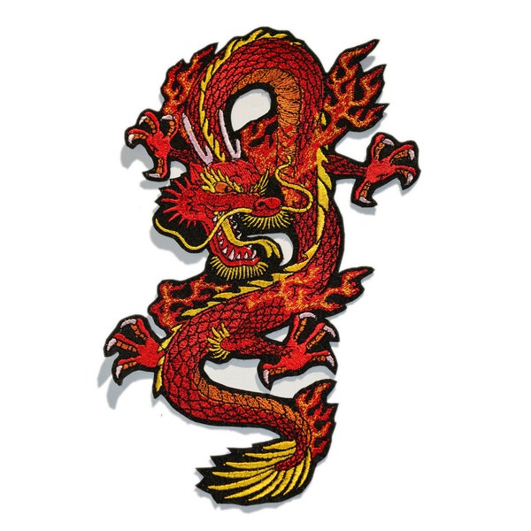 Écusson brodé grand dragon, écussons de dragon, écusson thermocollant, écussons brodés, dragon chinois, différentes tailles et couleurs