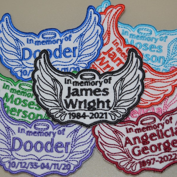 Personalized In Memory Angel Wings embroidered patch, Personalized Iron on Memory Patch, Patch for memory cushions, Memory pillows