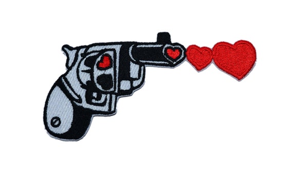 Embroidered Gun Patches Silver Short Barreled Handgun Patch