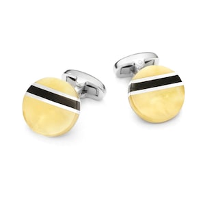 White Baltic amber and jet sterling silver cufflinks