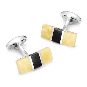 White Baltic amber and jet sterling silver cufflinks