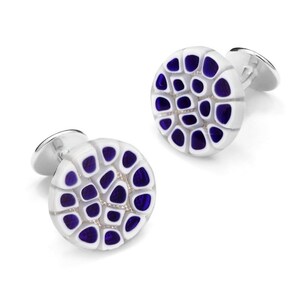 Murano glass murrina sterling silver cufflinks in white and cobalt blue