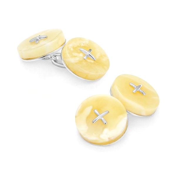 Boutons de manchette en argent sterling, ambre de la Baltique blanc, double face