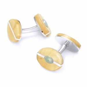 White Baltic amber sterling silver cufflinks with Australian opal