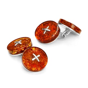 Cognac Baltic amber sterling silver chain-linked cufflinks, double sided
