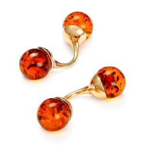 Cognac Baltic amber gold-plated sterling silver cufflinks, double sided