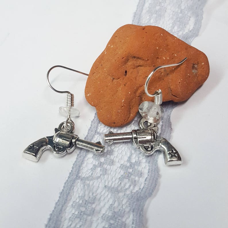Pistol Earrings/ Gun Earrings/ Revolver Earrings/ Silver Gun Etsy