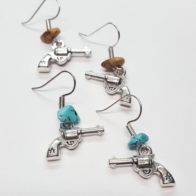 Pistol Earrings/ Gun Earrings/ Revolver Earrings/ Silver Gun Etsy
