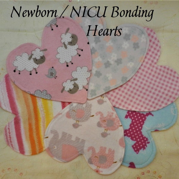 Newborn Girl NICU Bonding Heart, Mother's Scent (Set of 2) Flannel Hearts, Preemie Baby Aromatherapy