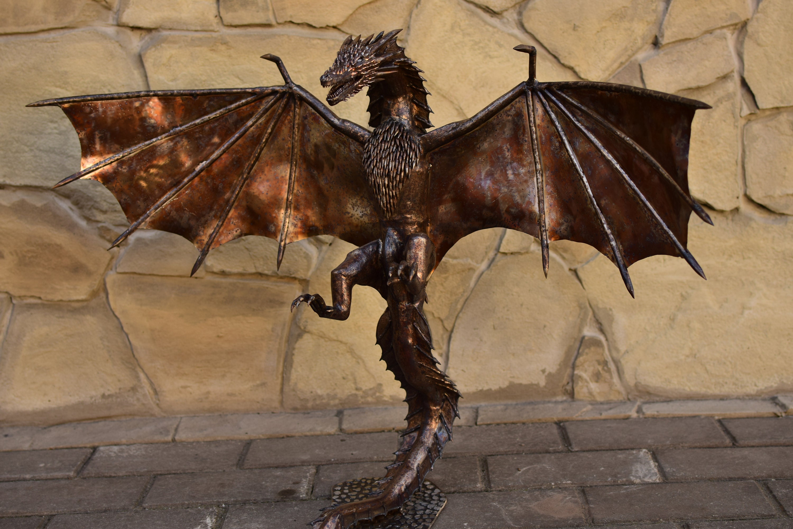 Dragon Metal Art Sculpture Flying Attacking On The Tail From Etsy