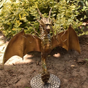 Majestic Handmade Metal Dragon Sculpture - Bronze Fantasy Garden Decor, Stainless Steel Metal Sculpture