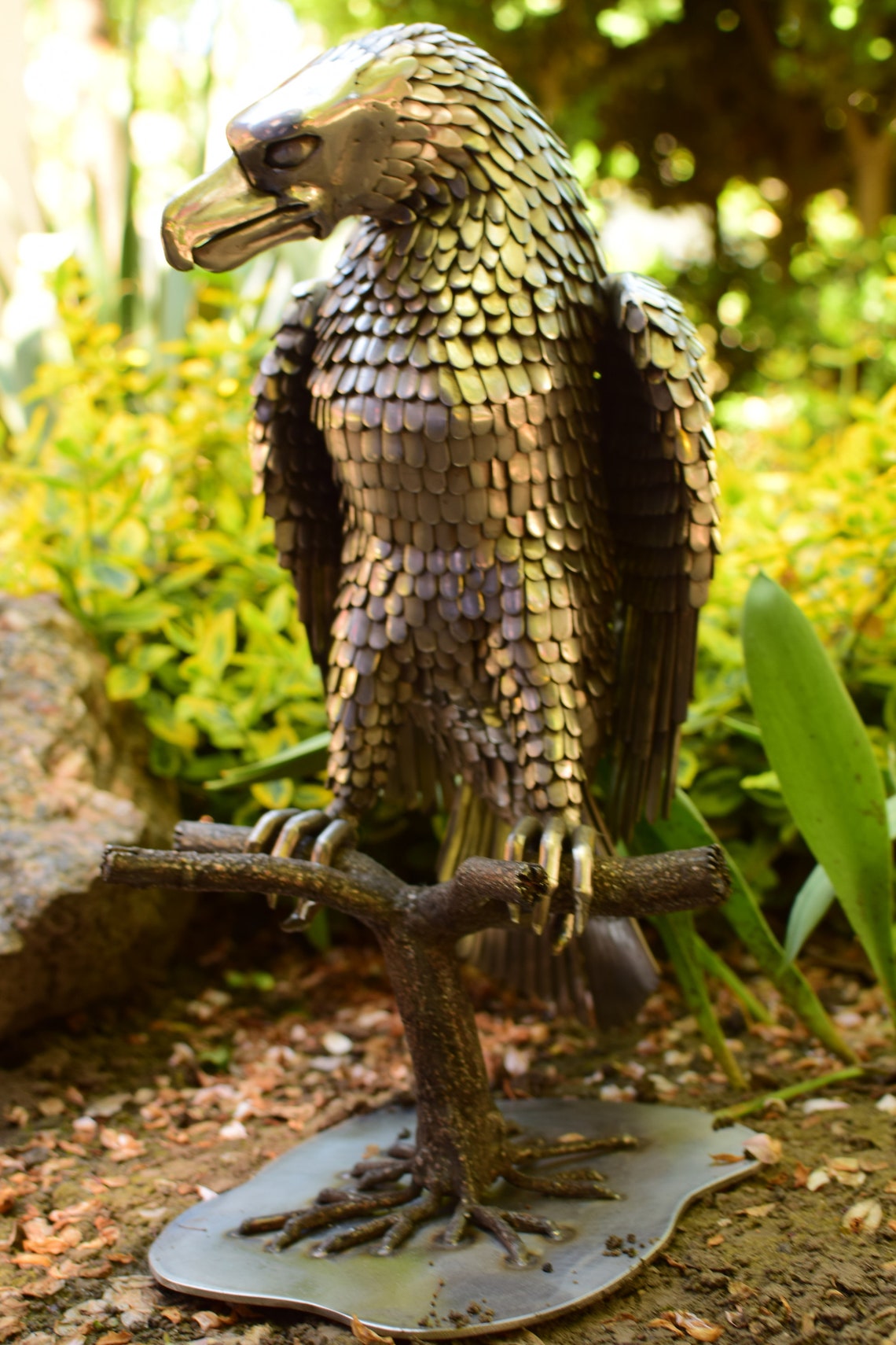 Eagle Metal Yard Art Bird Recycled Sculpture Stainless Steel Etsy