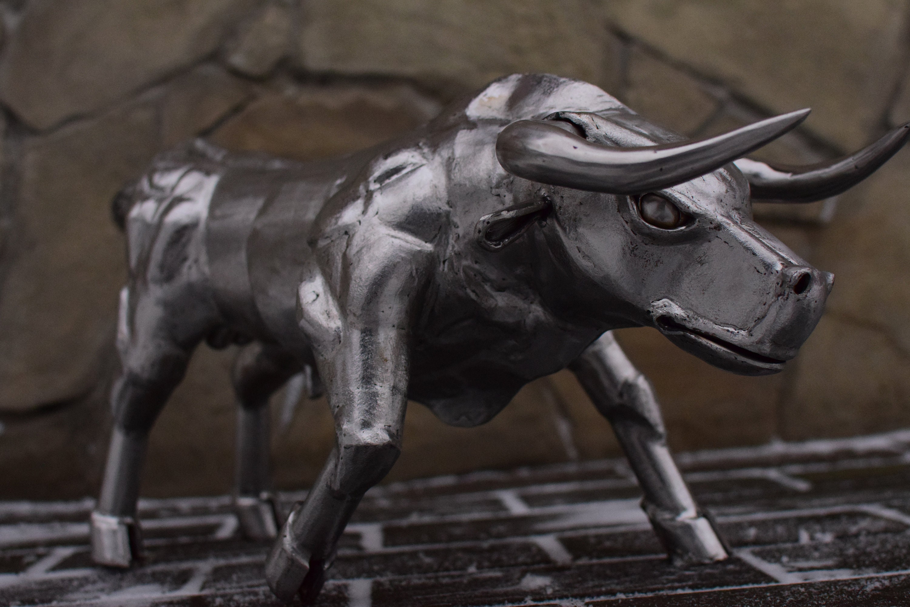 Bull metal stainless steel sculpture attacking position Etsy