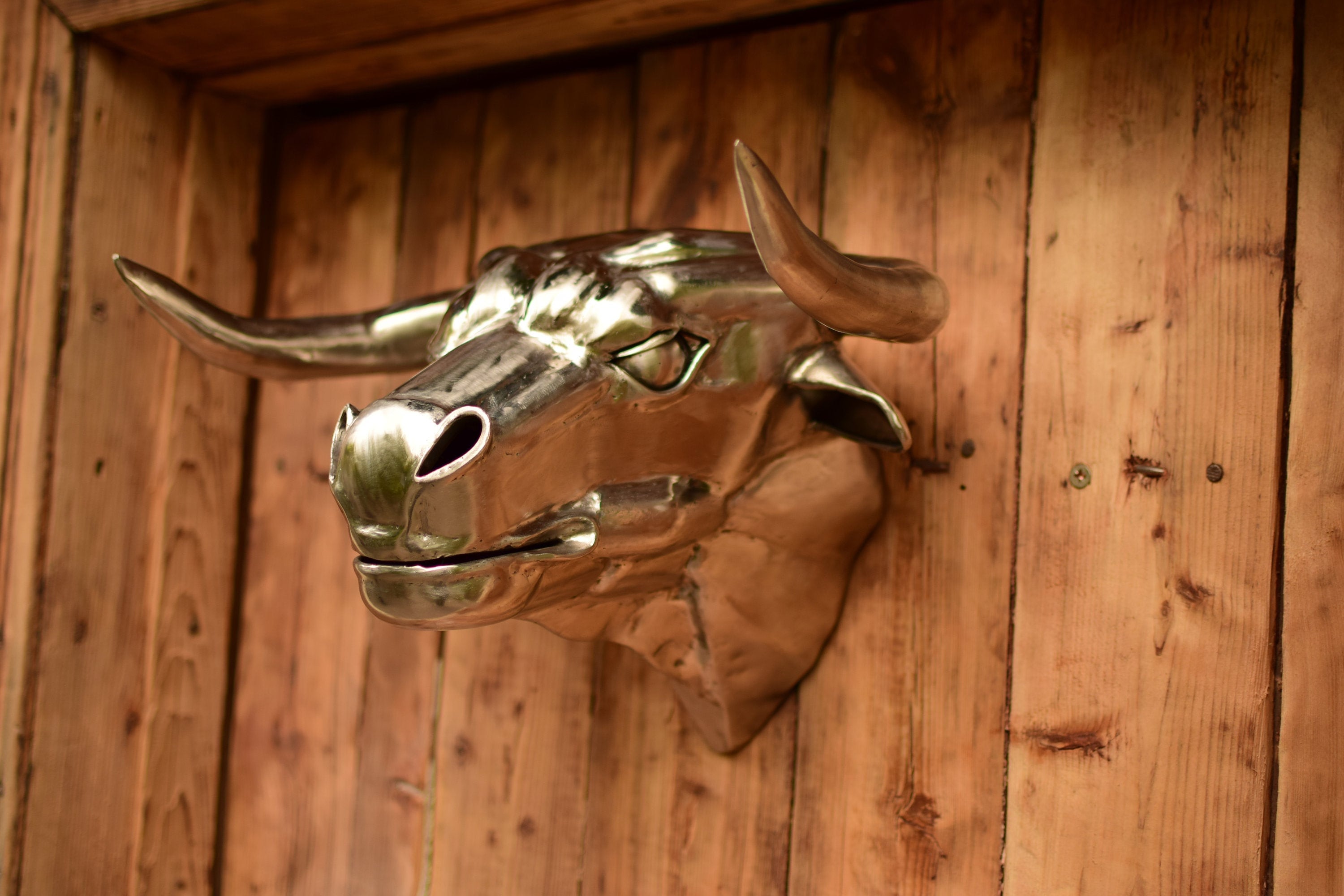 Bull Head Metal Sculpture Stainless Steel Handmade Model Cowboy Symbol