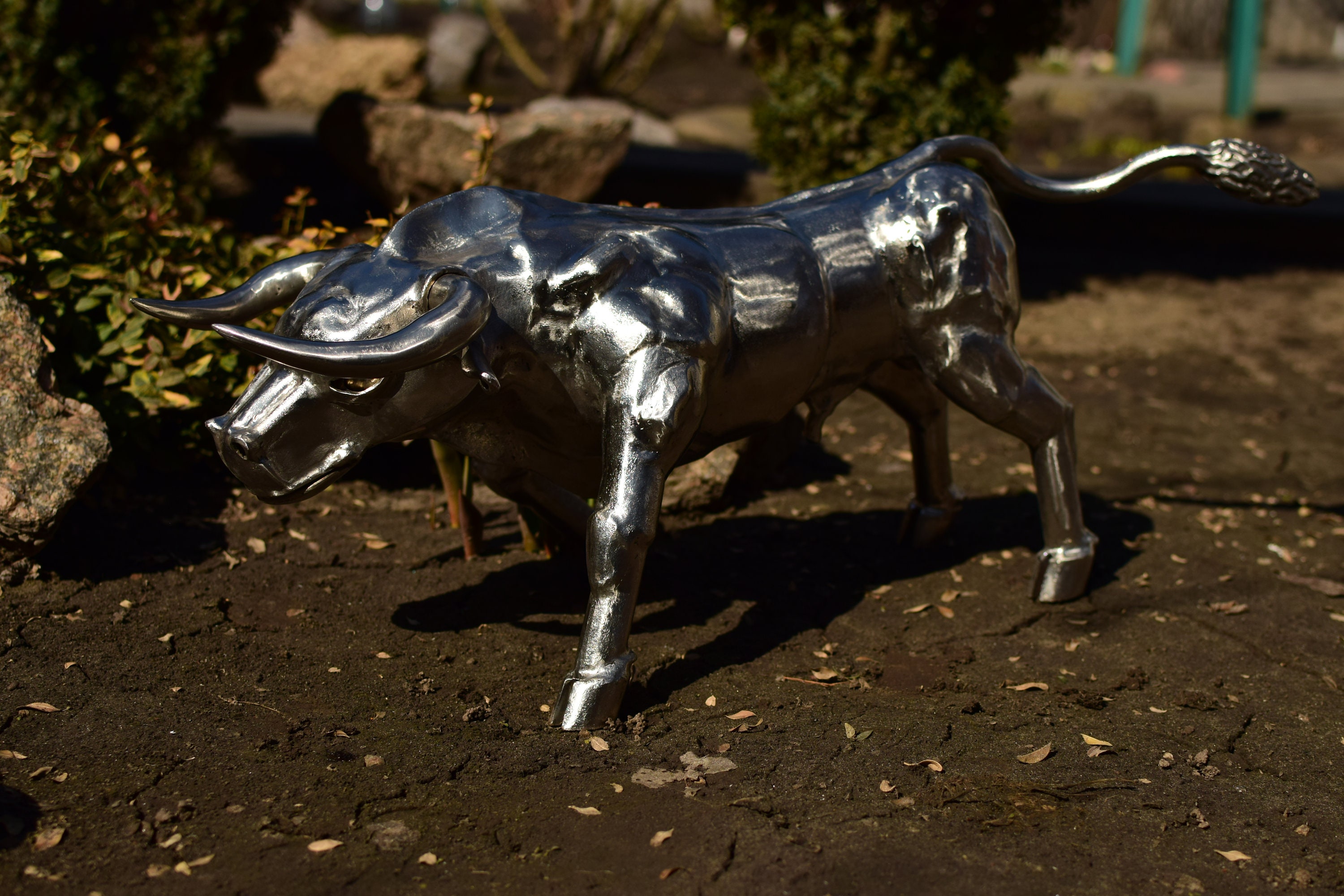 Bull Stainless steel metal sculpture in attacking position Etsy