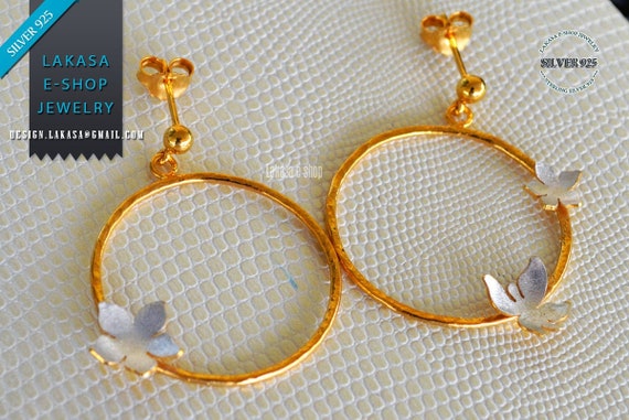 Hoop Earrings Butterfly Flower Silver 925 Gold-plated Handmade Jewelry Lakasa eshop Best Ideas Gifts for her woman anniversary birthday