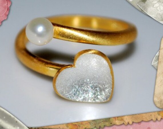 Heart Ring Silver 925 Gold-plated Freshwater Pearl Handmade Jewelry Ideas Gifts for her Birthday Anniversary Woman Valentine Love Best Price