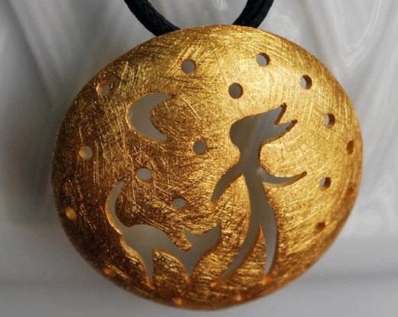 Necklace Sterling Silver Gold plated Handmade Jewelry Woman Cat Moon Mother Mom Perfect Holiday Gifts Catlovers for her Birthday Anniversary