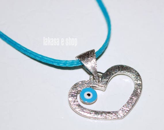 Heart Necklace Enamel Blue Eye Sterling Silver white Gold plated Religious Handmade Jewelry Baby Girl Boy Baptism Newborn My Prince Princess
