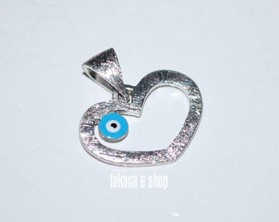 Heart Enamel Blue Eye Sterling Silver white Gold plated Religious Handmade Jewelry Mommy Mother Day Baby Boy Girl Shower Day Baptism Newborn