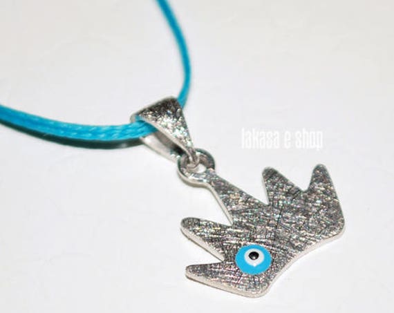 Crown Necklace Enamel Blue Eye Sterling Silver white Gold plated Religious Handmade Jewelry Baby Boy Girl Baptism Newborn My Princess Prince