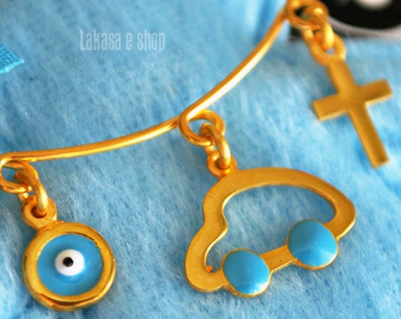 Blue Enamel Car Baby Brooch Sterling Silver 925 Gold-plated Handmade Jewelry Cross Eye Mama Happy Shower Day Religious Baptism Newborn Boy