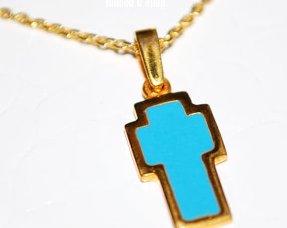 Cross Blue Enamel Chain Necklace Sterling Silver Jewelry Baptism Newborn Kids Boy Gril HappyShowerDay Mother Unisex Religious Best Price